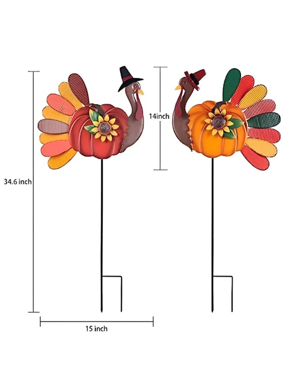 Thanksgiving Decorations Outdoor, Set of 2 Turkey Decorative Garden Stakes